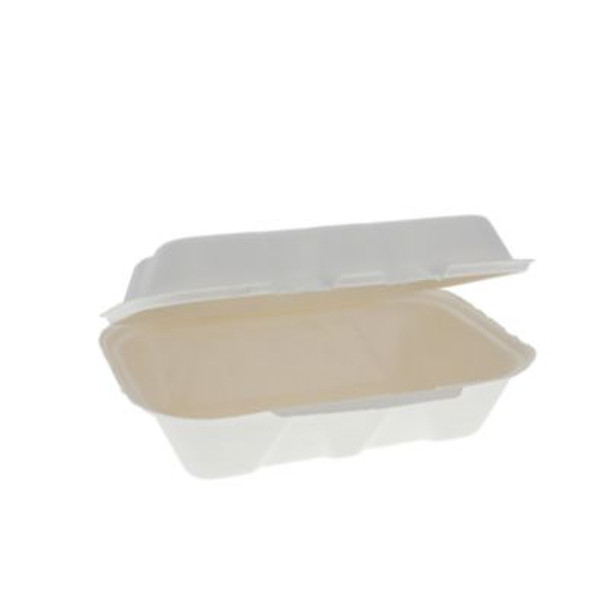 Earthchoice Pfas Free Compostable Hinged Lid Container, 9 x 6 x 3, Natural, Sugarcane, 150/Carton