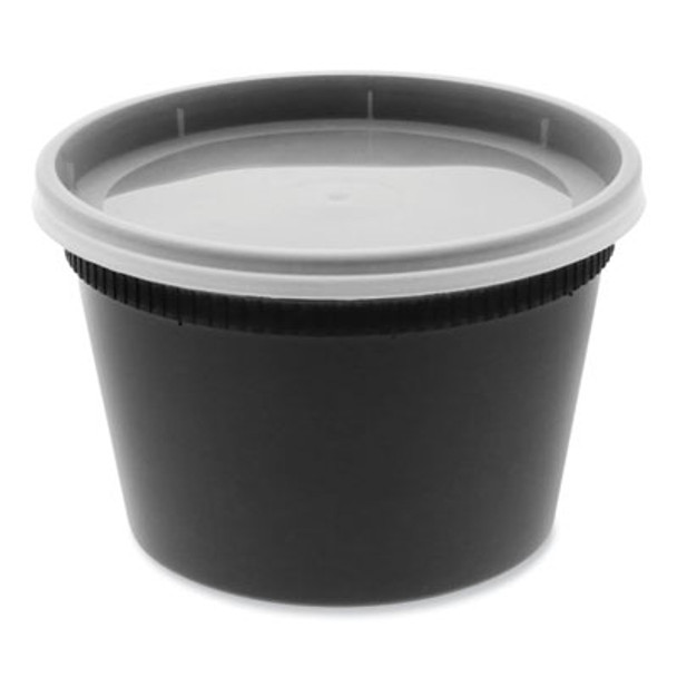 Newspring Delitainer Microwavable Container, 16 Oz, 4.55 x 4.55 x 3.1, Black/Clear, Plastic, 240/Carton