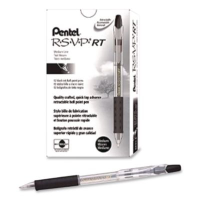 R.s.v.p. Rt Ballpoint Pen, Retractable, Medium 1 Mm, Black Ink, Clear Barrel, Dozen