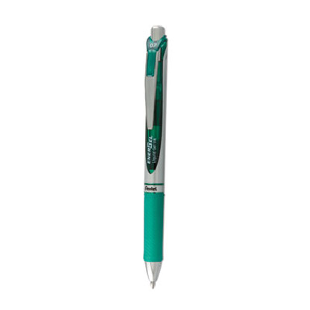 Energel Rtx Gel Pen, Retractable, Medium 0.7 Mm, Green Ink, Green/Gray Barrel