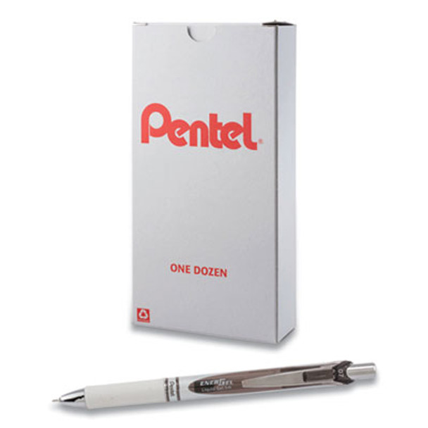 Energel Pearl Deluxe Rtx Gel Pen, Retractable, Medium 0.7 Mm, Black Ink, Pearl White/Black Barrel, Dozen