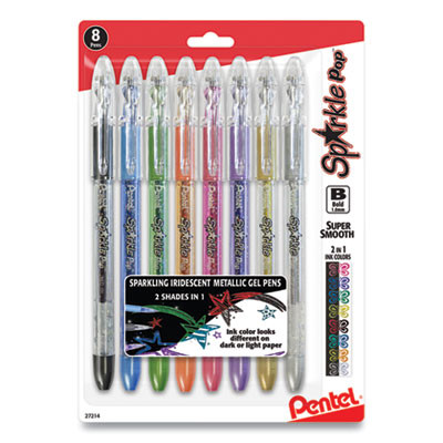 Sparkle Pop Metallic Gel Pen, Stick, Bold 1 Mm, Assorted Ink Colors, Clear Barrel, 8/Pack