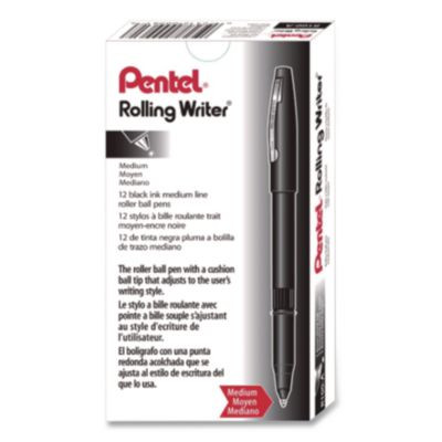 Rolling Writer Rollerball Pen, Stick, Medium 0.8 Mm, Black Ink, Black Barrel, Dozen