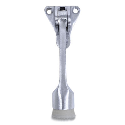 Hinged Kick-Down Door Stop With Triangular Three-Point Mounting Plate, 1" Wide Door Mount, 4.18 Long Stopper, Satin Chrome