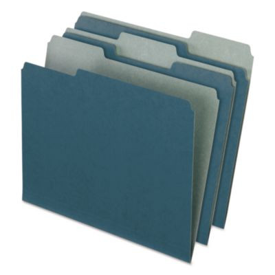 Earthwise By Pendaflex 100% Recycled Colored File Folders, 1/3-Cut Tabs: Assorted, Letter Size, 0.5" Expansion, Blue, 100/Box