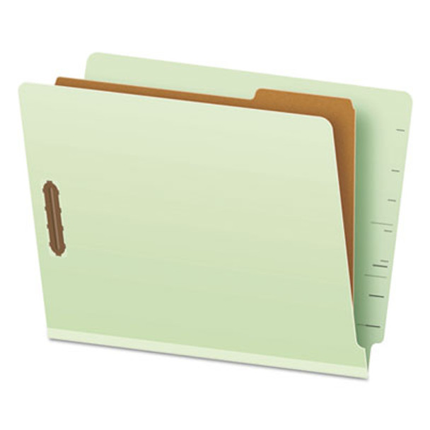 End Tab Classification Folders, Straight Tab, Expands 1.75", 1 Divider, 4 Fasteners, Letter Size, Pale Green, 10/Box
