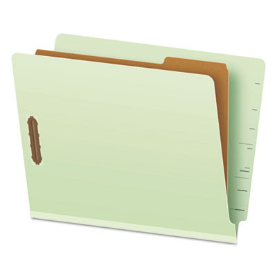 End Tab Classification Folders, Straight Tab, Expands 1.75", 1 Divider, 4 Fasteners, Letter Size, Pale Green, 10/Box