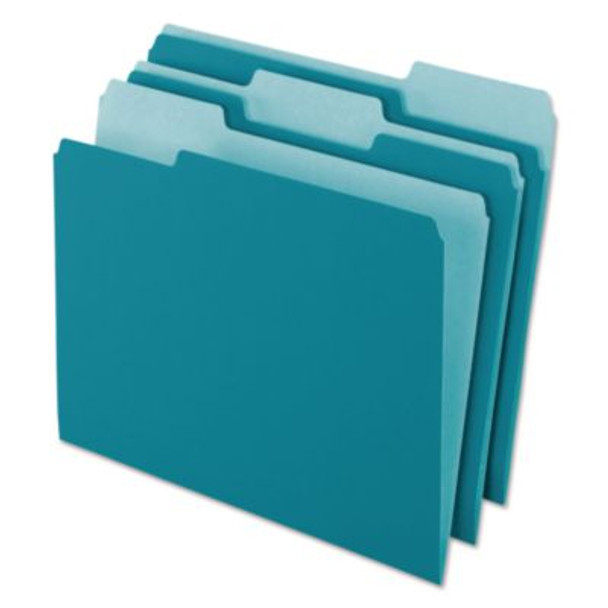 Interior File Folders, 1/3-Cut Tabs: Assorted, Letter Size, Teal, 100/Box