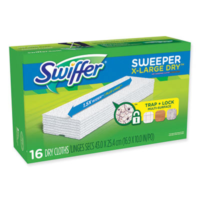 Sweeper Xl Dry Refill Cloths, 16.9" x 9.8", White, 16/Box