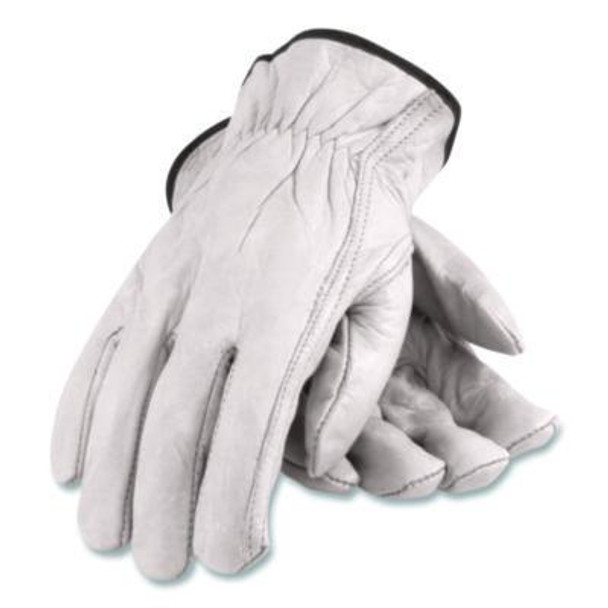 Top-Grain Pigskin Leather Drivers Gloves, Gunn Cut, Keystone Thumb, Large, Gray, Pair