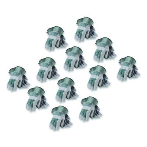 Bronze Series Leather/Fabric Work Gloves, Gunn Cut, Wing Thumb, Small (Size 7), Gray/Green, 12 Pairs