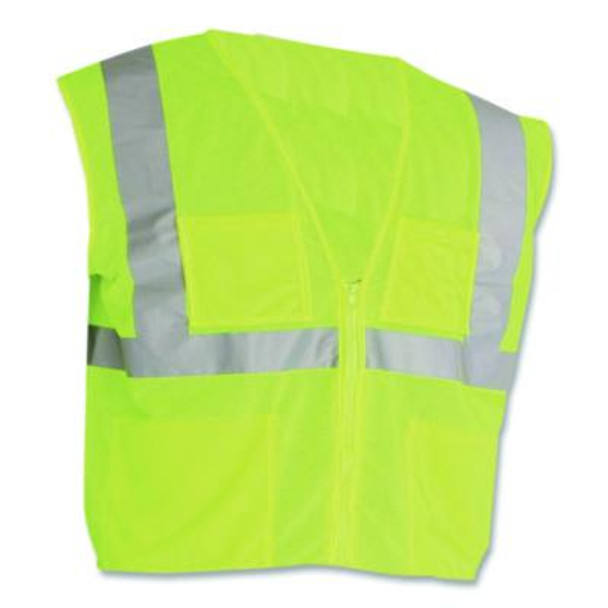 Ansi Class 2 Four Pocket Zipper Safety Vest, Polyester Mesh, 4X-Large, Hi-Viz Lime Yellow