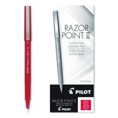 Razor Point Ii Super Fine Line Porous Point Pen, Stick, Super-Fine 0.2 Mm, Red Ink, Red Barrel, Dozen