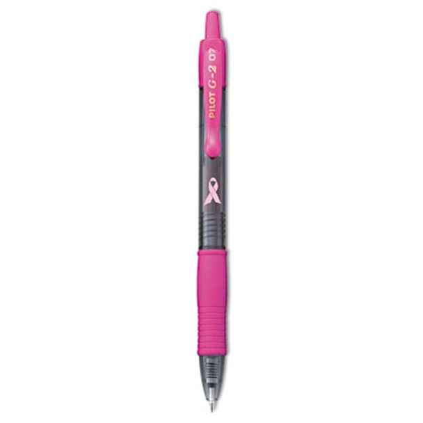 G2 Premium Breast Cancer Awareness Gel Pen, Retractable, Fine 0.7 Mm, Black Ink, Smoke/Pink Barrel, Dozen