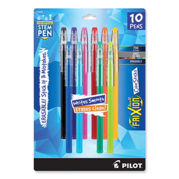 Frixion Colorsticks Erasable Gel Pen, Stick, Fine 0.7Mm, Assorted Ink And Barrel Colors, 10/Pack