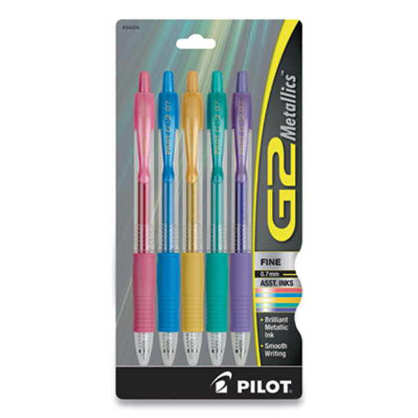 G2 Metallics Gel Pen, Retractable, Fine 0.7 Mm, Assorted Metallic Ink Colors, Assorted Barrel Colors, 5/Pack