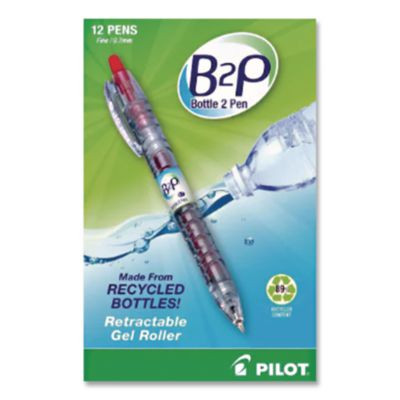 B2p Bottle-2-Pen Recycled Ballpoint Pen, Retractable, Fine 0.7 Mm, Red Ink, Translucent Blue Barrel, Dozen