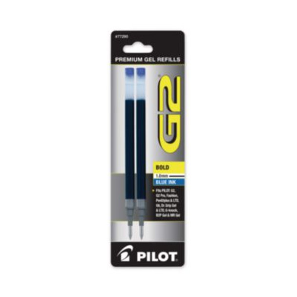 Refill For Pilot G2 Gel Ink Pens, Bold Conical Tip, Blue Ink, 2/Pack