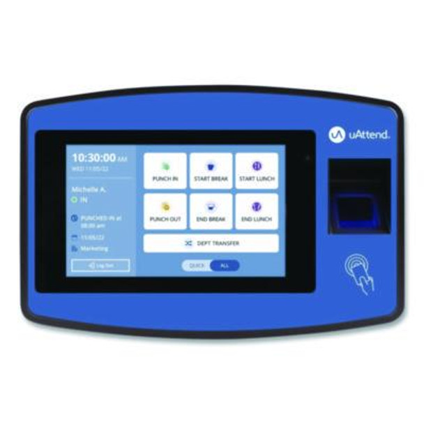 Biometric Fingerprint Touch Tablet Time Clock System, Unlimited Employees, Black/Blue