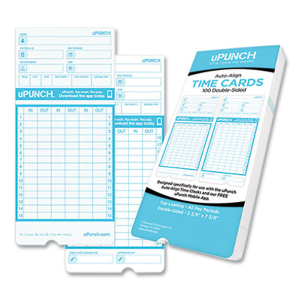 Pay-To-Punch Time Card For Sb1200 Time Clock, Two Sides, 3.38 x 7.38, 100/Pack