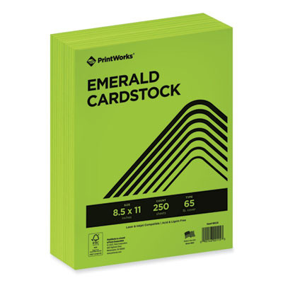 Color Cardstock, 65 Lb Cover Weight, 8.5 x 11, Emerald Green, 250/Ream