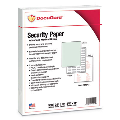 Medical Security Papers, 24 Lb Bond Weight, 8.5 x 11, Green, 500/Ream