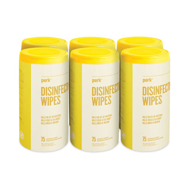 Disinfecting Wipes, 7 x 8, Lemon, White, 75 Wipes/Canister, 6 Canisters/Carton