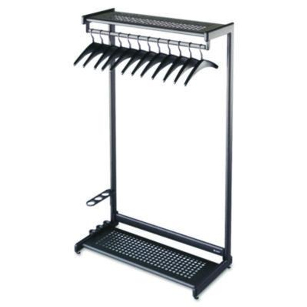 Single-Sided Rack With Two Shelves, 12 Hangers, Steel, 36w x 18.5d x 61.5h, Black