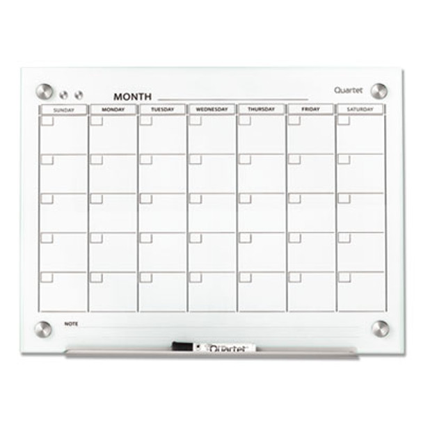 Infinity Magnetic Glass Calendar Board, Monthly Planning/Scheduling, 24" x 18", White Surface