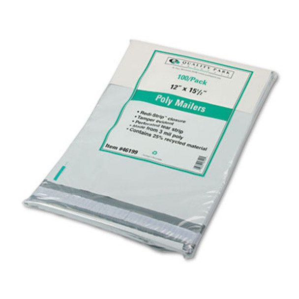 Redi-Strip Poly Mailer, #5, Square Flap With Perforated Strip, Redi-Strip Adhesive Closure, 12 x 15.5, White, 100/Pack