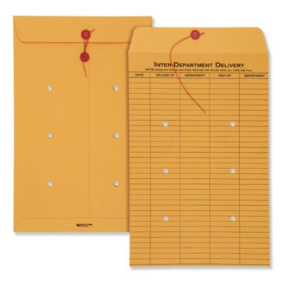 Brown Kraft String/Button Interoffice Envelope, #98, One-Sided Five-Column Format, 31-Entries, 10 x 15, Brown Kraft, 100/Ct