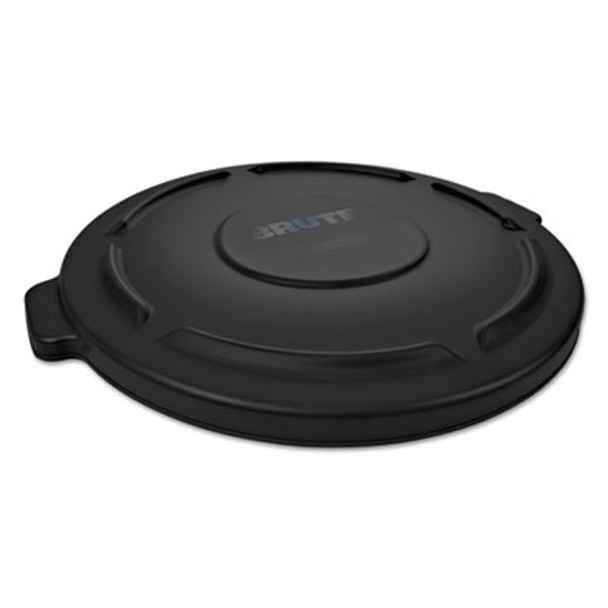 Brute Self-Draining Flat Top Lids For 55 Gal Round Brute Containers, 27.64" Diameter, Black, 3/Carton