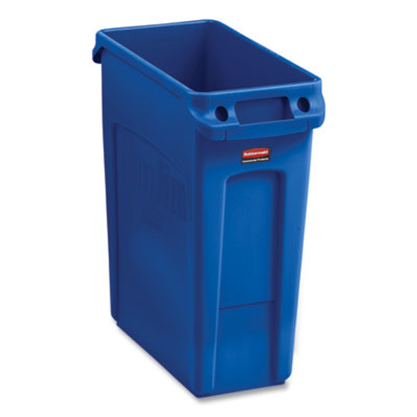 Slim Jim Recycling Container, 16 Gal, Plastic, Blue, 4/Carton