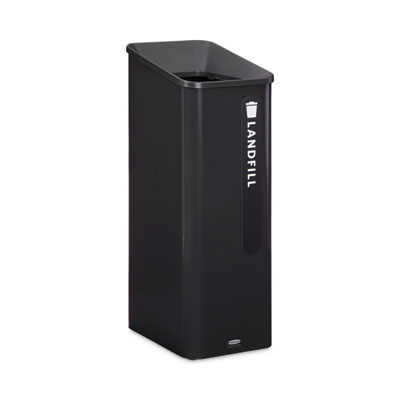 Sustain Decorative Refuse With Recycling Lid, 15 Gal, Metal/Plastic, Black