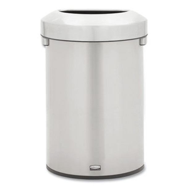 Refine Series Half Round Waste Receptacle, 16 Gal, Plastic/Stainless Steel
