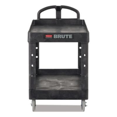 Brute Heavy-Duty Utility Cart With Lipped Shelves, Plastic, 2 Shelves, 750 Lb Capacity, 25.25" x 54" x 39.25", Black