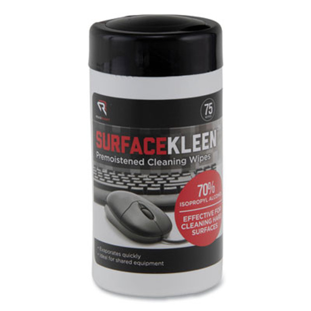 Surfacekleen Premoistened Alcohol Cleaning Wipes, 6.38 x 5.4, Tub, Unscented, White, 75/Pack