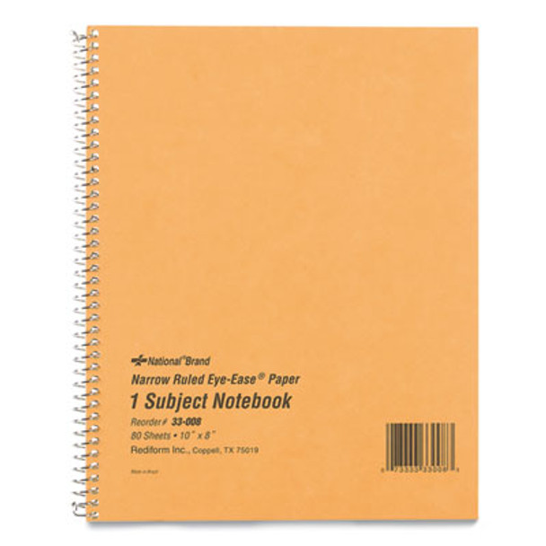 Single-Subject Wirebound Notebooks, Narrow Rule, Brown Board Cover, (80) 10 x 8 Eye-Ease Green Sheets