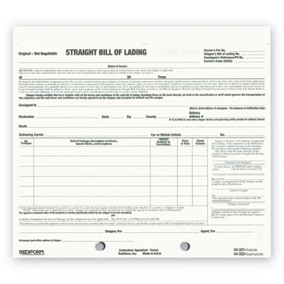 Snap-A-Way Bill Of Lading, Short Form, Three-Part Carbonless, 7 x 8.5, 250 Forms Total