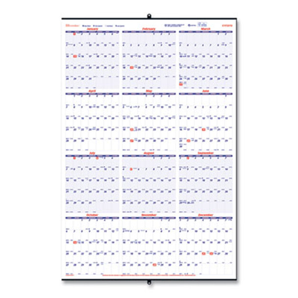 Yearly Wall Calendar, 24 x 36, White/Blue Sheets, 12-Month (Jan To Dec): 2026