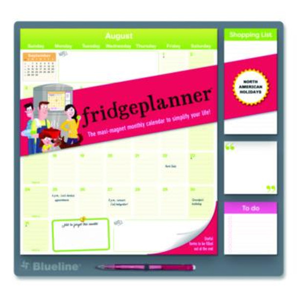 Fridge Planner Magnetized Monthly Calendar With Pads + Pencil, 14 x 13.5, Yellow/Green Sheets, 17-Month: Aug 2025 To Dec 2026