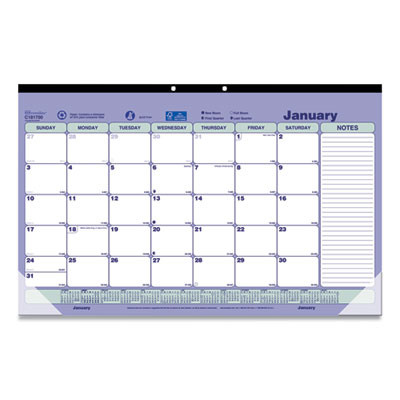 Monthly Desk Pad Calendar, 17.75 x 10.88, White/Blue/Green Sheets, Black Binding, Clear Corners, 12-Month (Jan To Dec): 2026