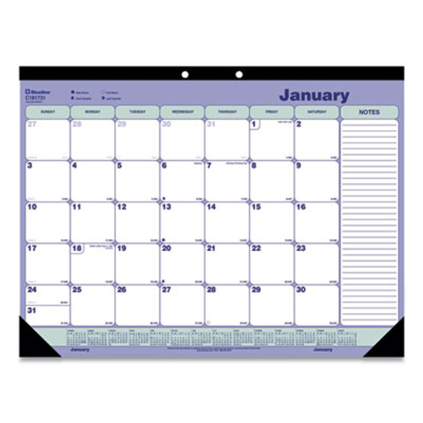 Monthly Desk Pad Calendar, 21.25 x 16, White/Blue/Green Sheets, Black Binding, Black Corners, 12-Month (Jan To Dec): 2026