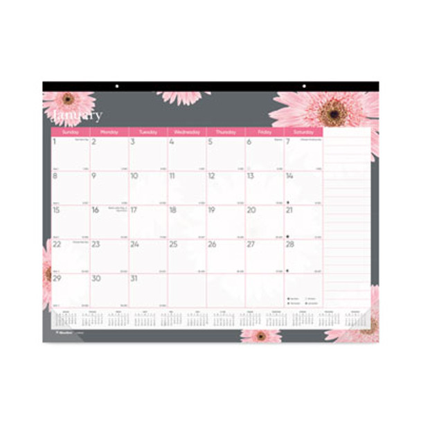Monthly Desk Pad Calendar, Pink Daisy Artwork, 22 x 17, Pink/White Sheets, Black Binding, 12-Month (Jan To Dec): 2026