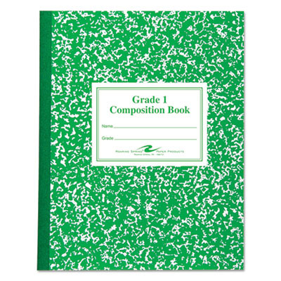 Grade School Ruled Composition Book, Grade 1 Manuscript Format, Green Marble Cover, (50) 9.75 x 7.75 Sheets