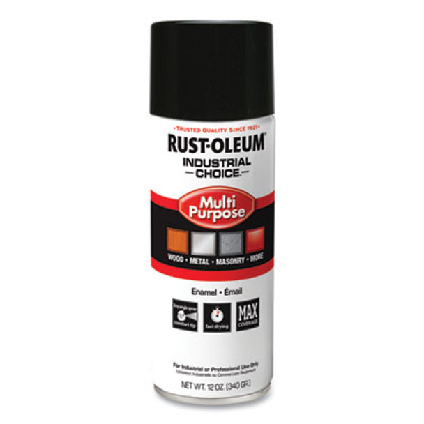 Industrial Choice 1600 System Multi-Purpose Enamel Spray Paint, Gloss Black, 12 Oz Aerosol Can, 6/Carton