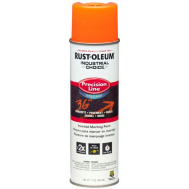Industrial Choice Precision Line Marking Paint, Flat Fluorescent Orange, 17 Oz Aerosol Can, 12/Carton