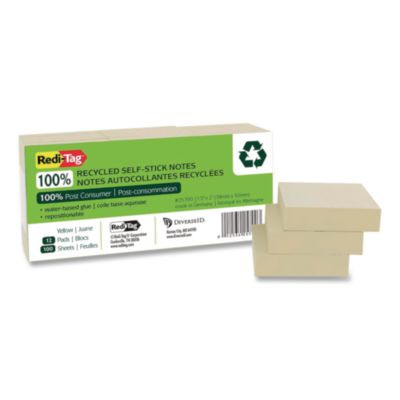 100% Recycled Self-Stick Notes, 1.5" x 2", Yellow, 100 Sheets/Pad, 12 Pads/Pack