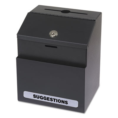 Steel Suggestion/Key Drop Box With Locking Top, 7 X 6 X 8.5, Black Powder Coat Finish