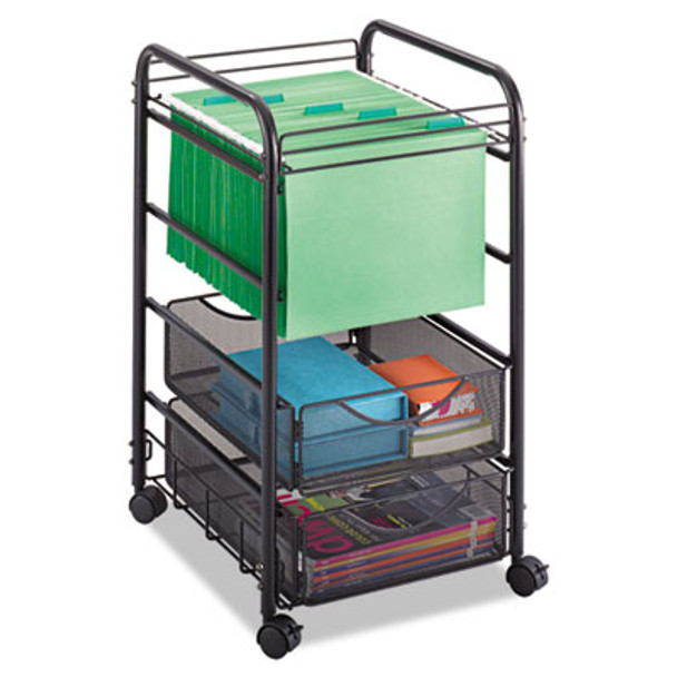 Onyx Mesh Open Mobile File With Drawers, Metal, 2 Drawers, 1 Bin, 15.75" x 17" x 27", Black